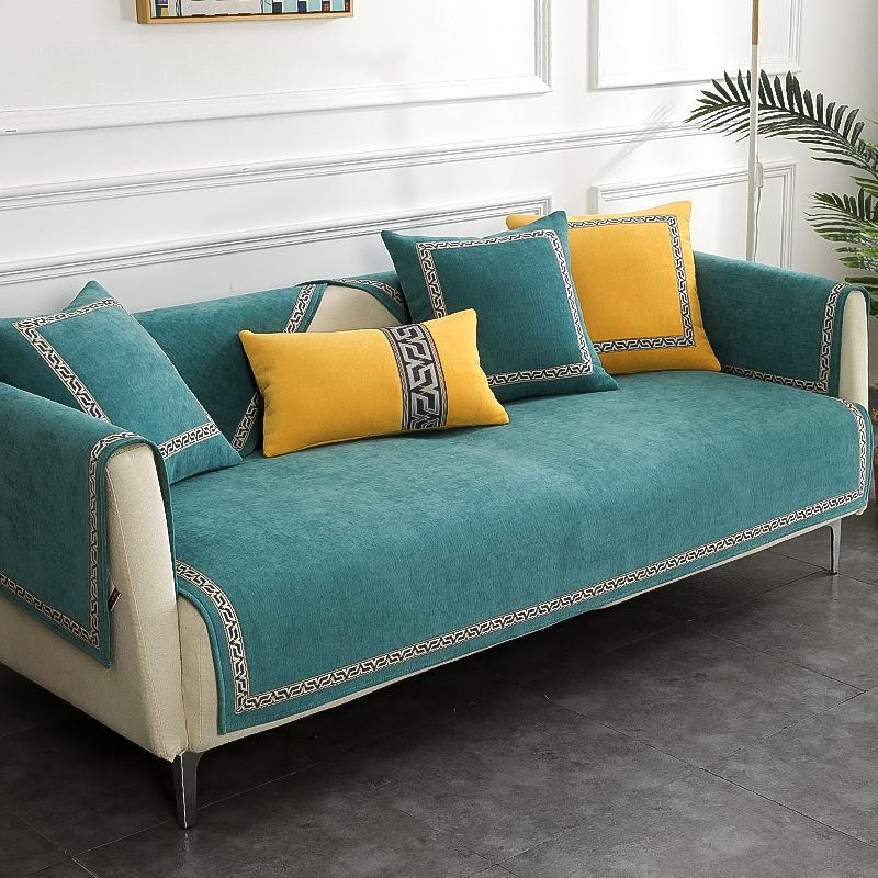 Chenille Sofa Cover Thicken Corner Couch Covers Mat Solid Color Slipcover Pet Dog Kids Mat Sofa Cushion Blanket Live Room