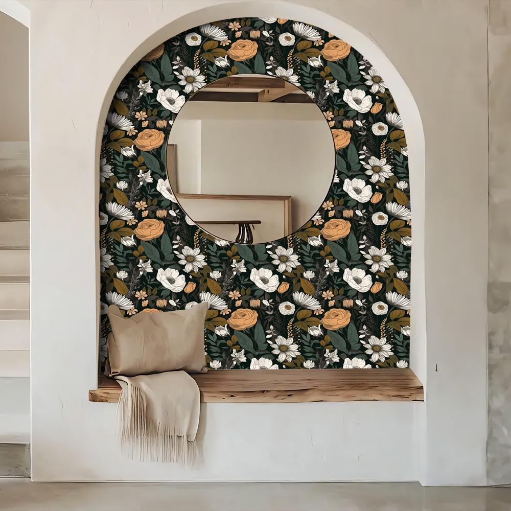1roll Self-Adhesive Floral Wallpaper Vintage Peel and Stick Contact Paper Removable Roses Waterproof Wall and Tile Decor for Cabinet Bedroom