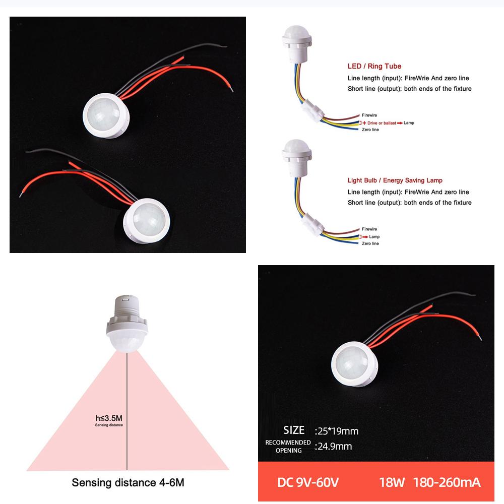 12V 24V 110/220v LED Sensitive Night Light Home Indoor Outdoor Infrared Light Motion Sensor Detection Automatic Sensor Switch