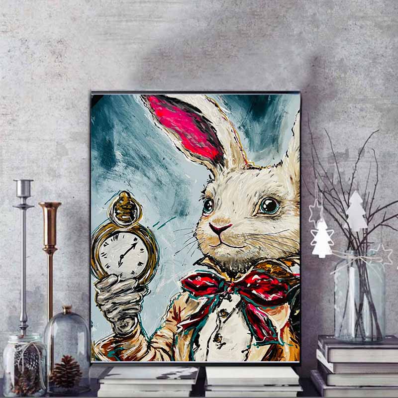 Disney 5D DIY Diamond Painting Alice in Wonderland White Rabbit Oil Painting Embroidery Mosaic Cross Stitch Home Decoration Gift Crafts