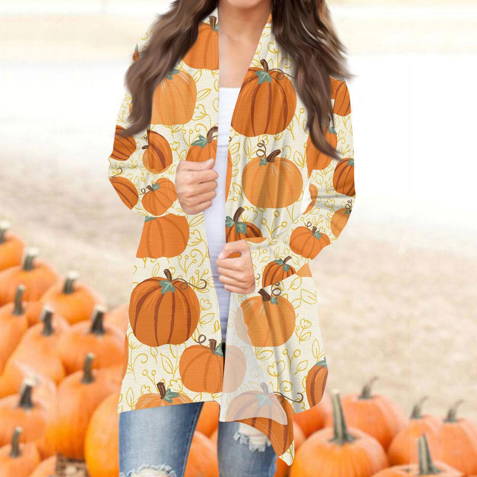 

Женская модная повседневная куртка-кардиган средней длины с длинным рукавом и принтом на Хэллоуин M оранжевый