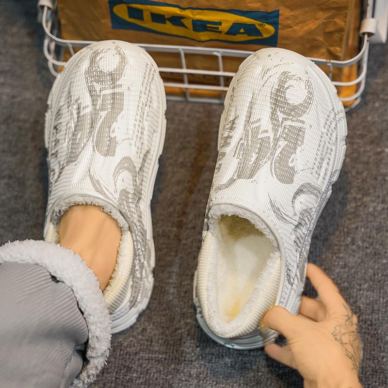 Modische Winterhausschuhe für Herren Warme Plüsch EVA Weichsohlige Plateau-Pantoletten Hausschuhe Indoor Netz-Hausschuhe Outdoor Laufschuhe Sandalen