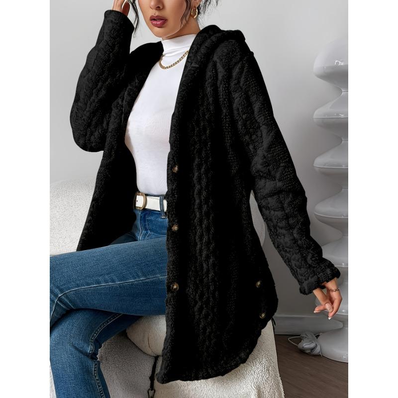 [Cozy Winter Cardigan] Warm & Cozy Women's Winter Plush Diamond-Patterned Hooded Cardigan | Longline Loose Fit Open Front Long Sleeve Coat