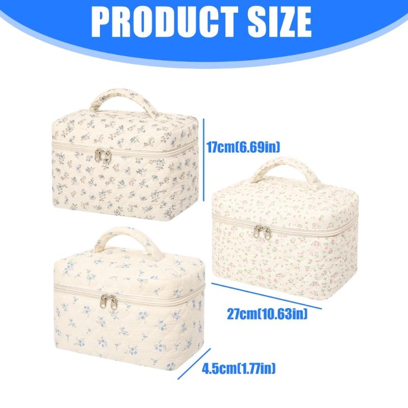 Elegant Small Florals Designs Cosmetic Pouch Soft Polyester Fabric Spacious Makeup Organiser For Daily Use
