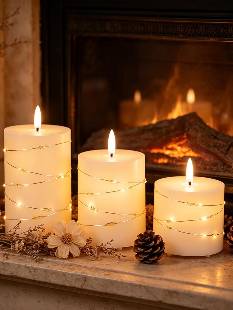 LED Flameless Candles with Fairy Lights Set
