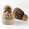 Leopard-print Knitted Wool Cap for W/Pompon Women Beanie Outdoor Casual Winter H