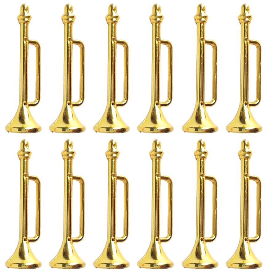 

12pcs 4.3cm Golden Mini Orchestral Instruments Molds - Plastic Dollhouse Decor Accessories for Desktop & Miniature Scene Layout