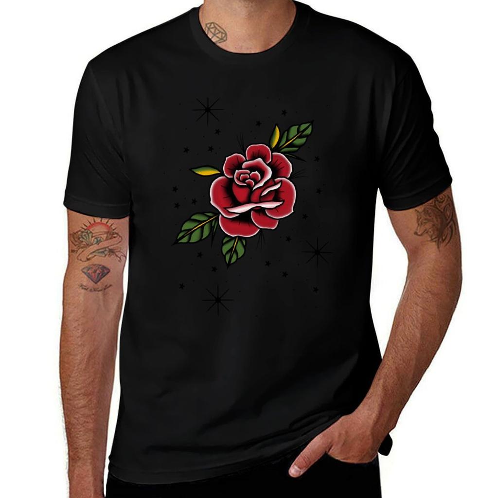 Traditional Rose Tattoo Tshirt Large Size Soft Cotton Tshirt