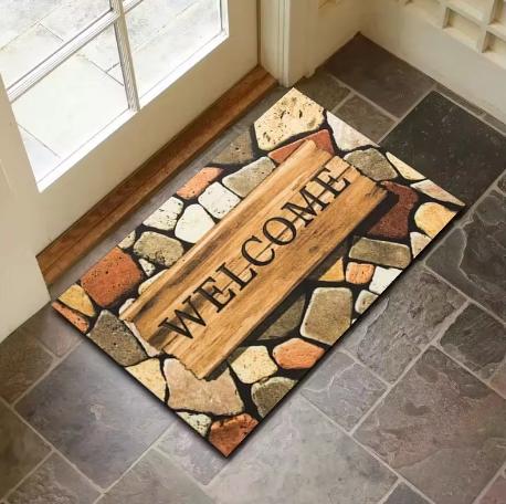 

Stone Pattern Welcome Rug Printed Floor Mat Natural Rock Design Decorative Carpet Entryway Home Decoration 40cm x 60cm