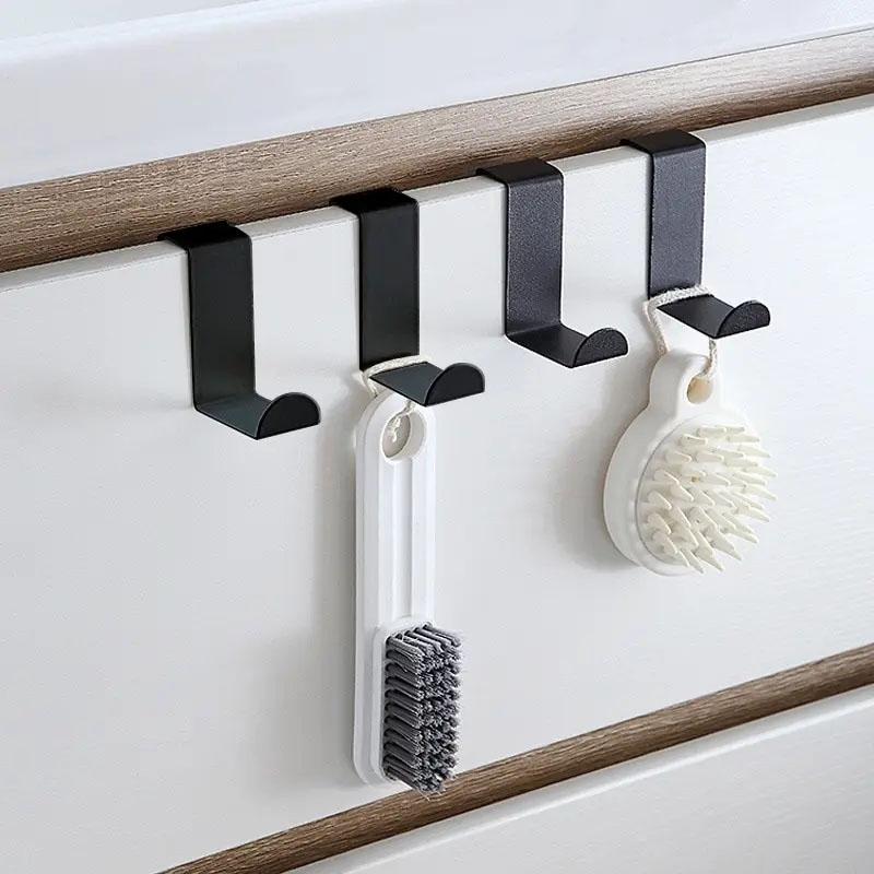 

2pcs S-shaped Cabinet Door Hook Stainless Steel Clothes Hanger Key Storage Hook Punch Free Kitchen Bathroom Door Back Hook