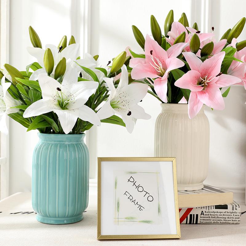 Simulated Lily Single Touch Film 3 Head Lily 1 Flower 2 Buds Home Wedding