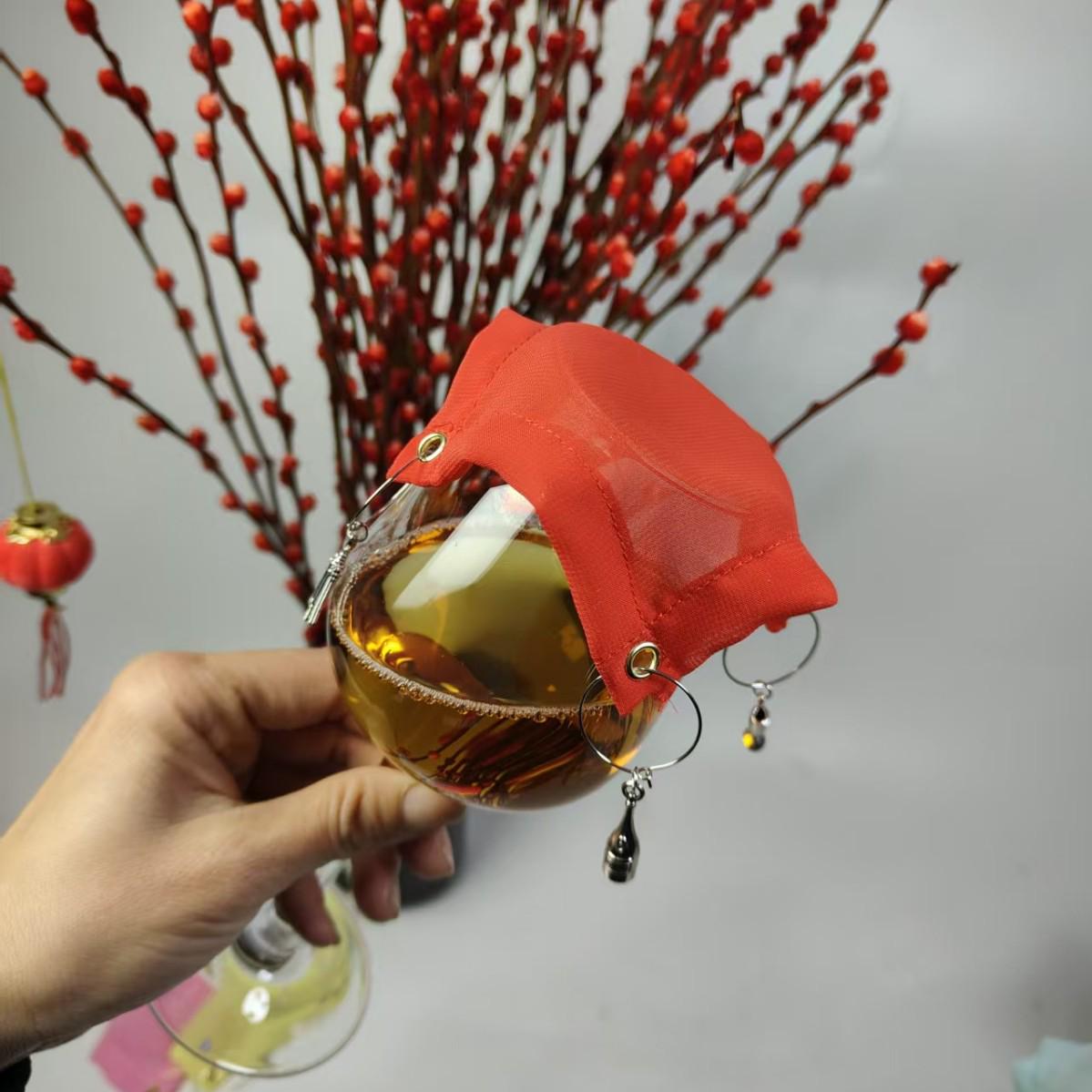 Eco-Friendly Handmade Dustproof Wine Glass Cover - Insect-Proof, High-End Reusable Protector красный