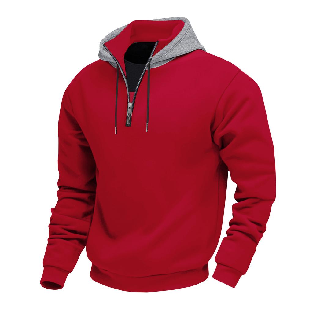 Heavyweight Spring/Autumn Fleece-Lined Men's Oversized Stand-Up Collar Hooded Pullover Zip-Up Long-Sleeved Sweatshirt