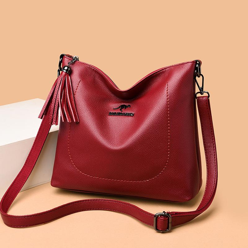 Weiche Lederquaste Frühling Neue Mode Große Kapazität Umhängetasche Muttertasche Schlichte Weiche Leder Ein-Schulter-Handtasche
