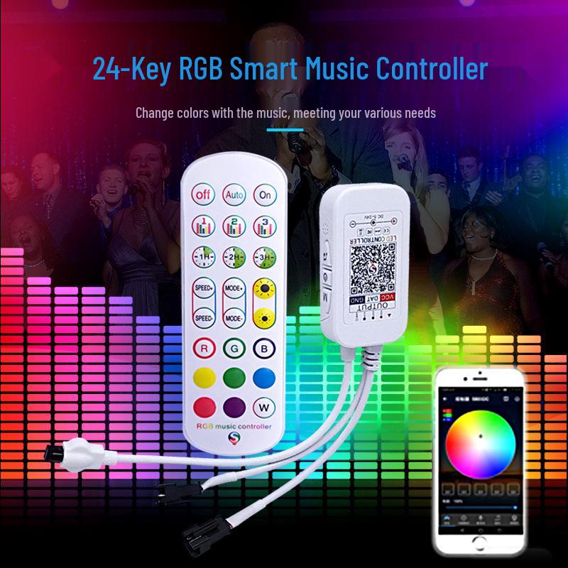 24-Key RGB Bluetooth Light Strip Controller: Mobile App, 12V/24V Color Changer & Dimmer