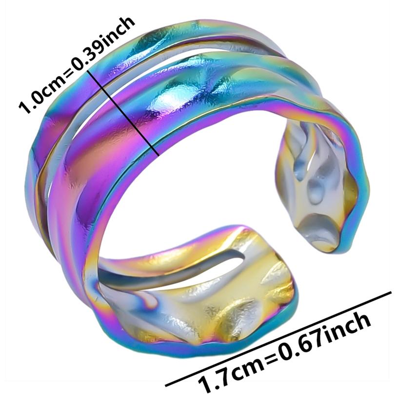 Trendy Irregular Rainbow Color Open Ring Metal Stainless Steel Rings For Women Men Accessories Hollow Finger Jewelry Anniversary