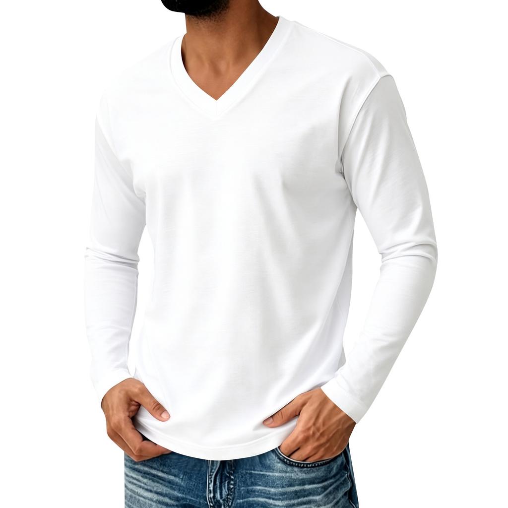 Men's V-Neck Long Sleeve Casual Shirt for Everyday Comfort