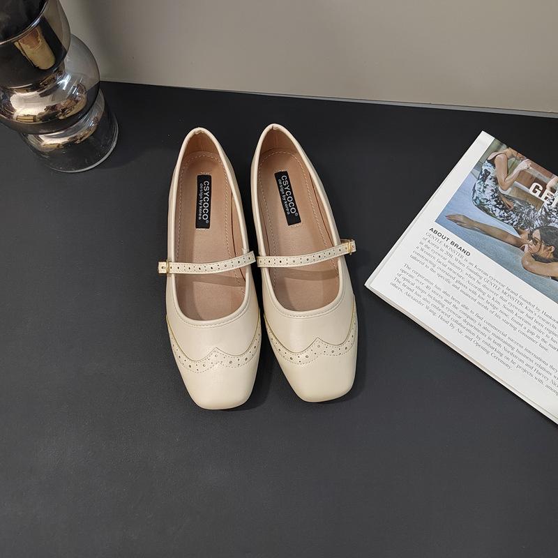 

2025 French design sense color matching Brock retro versatile Mary Jane flat shoes 39 абрикосовый
