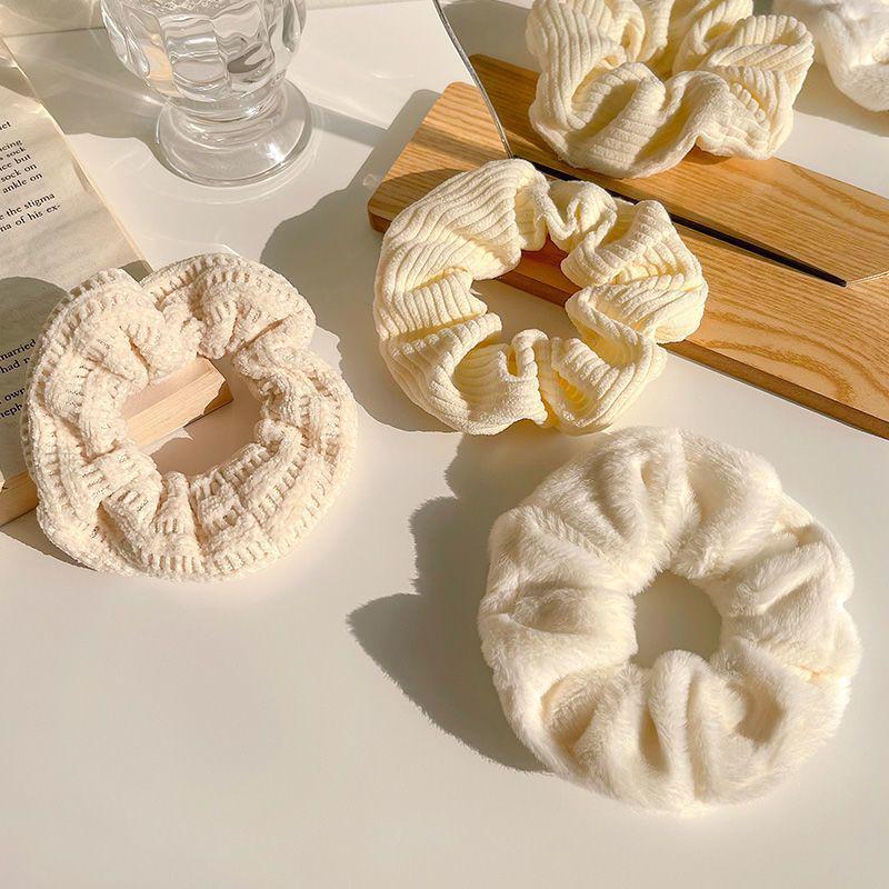 Milk Coffee Plush Hair Ring - Simple Elastic Band for Autumn/Winter