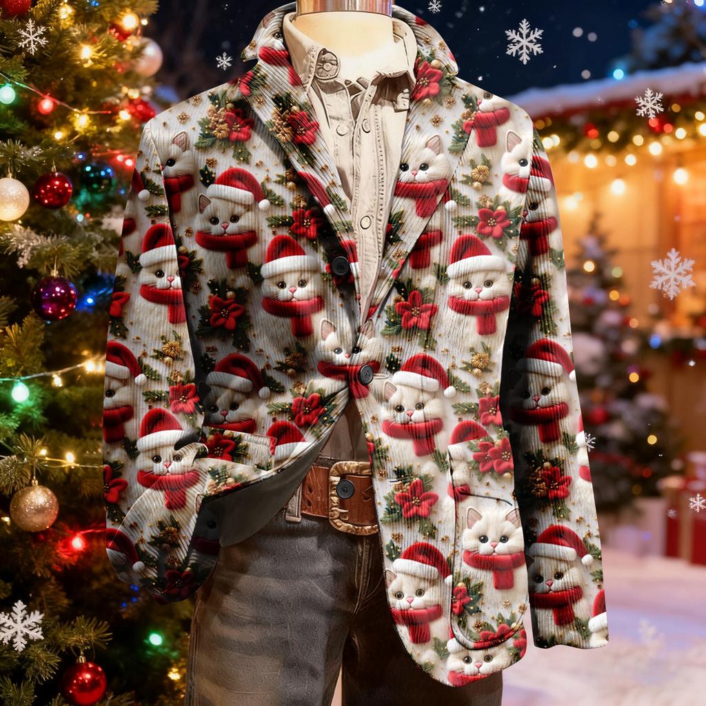 Herren Hässlicher Weihnachten Kord Warmtaschen Anzugjacke Strickjacke Herren Freizeitanzug