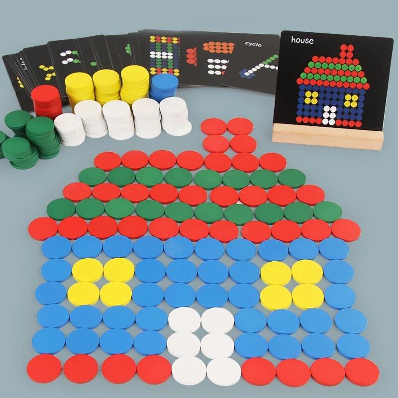 

260Pcs Circle Creative Puzzle Montessori Colorful Wooden Toys Color Cognitive Game Preschool Early Educational Gift for Children