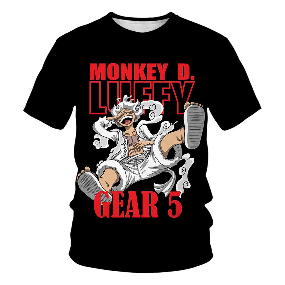 Children's Anime One Piece Luffy 3D Digital Printed Boys' Street Trendy Round Neck Short Sleeved T-shirt