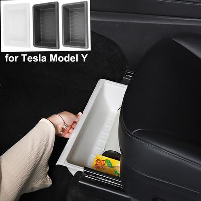 Dla Tesla Model Y 2023 Akcesoria Wewnętrzne Pudełko do Przechowywania Pod Siedzeniem TPE Białe Organizer Podsiedzeniowy Szuflada z Pokrywą Kosz na Śmieci