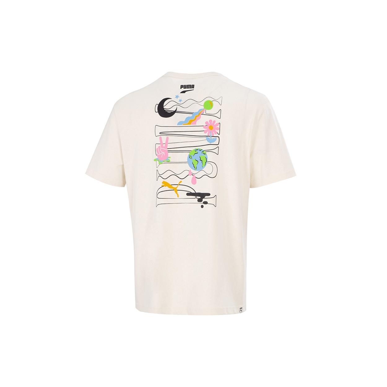 PUMA Athleisure Casual Sports Printing Round Neck Short Sleeve Creamy White Men s 533039-73 XL