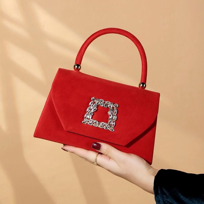 Блестящий Блестящий Роскошный Гламурный Изысканный 1 шт. Элегантный и Модный Сверкающий Бархатный Вечерний Клатч CLE 22.5x5.5x13.5cm красный