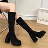 Winter Platform Thick Heels Woman Modern High Boots Sexy Round Toe Party Dress Shoes Female Vintage Stretch Slim Long Booties