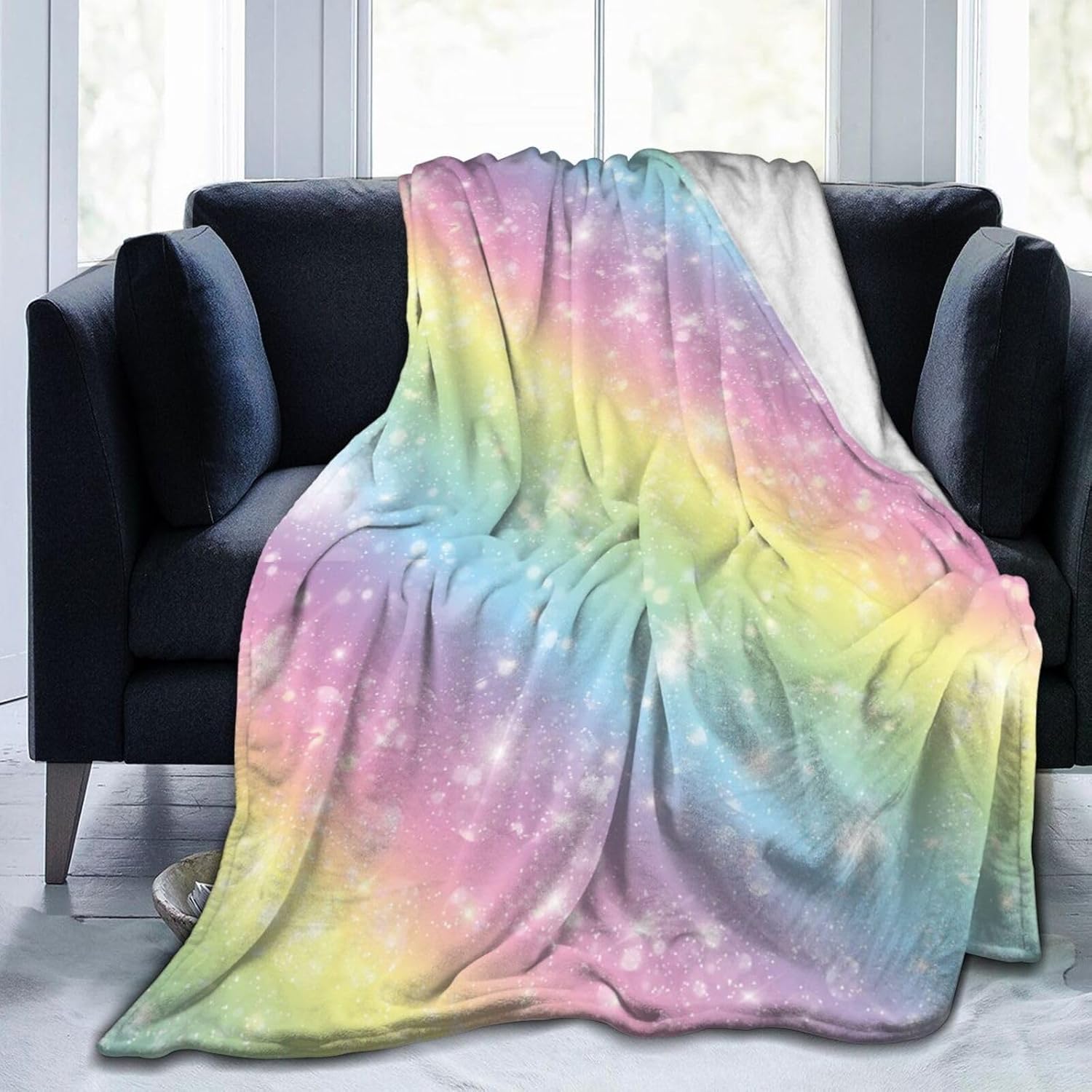 

Pastel Unicorn Rainbow Blanket Soft Lightweight Throw Blankets Cozy Flannel Bed Throws for Sofa Couch Travel Home Room Bedroom D 75x90cm
