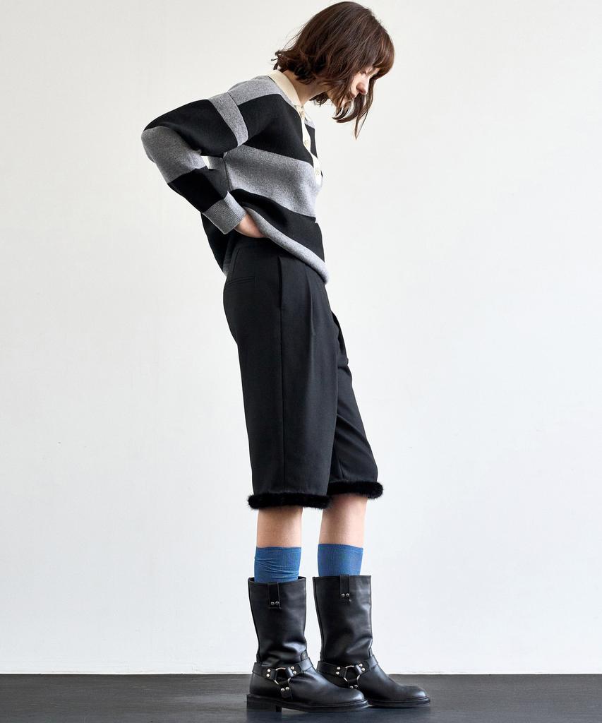 MITTE Fur Trimming Bumuda Pants_Black