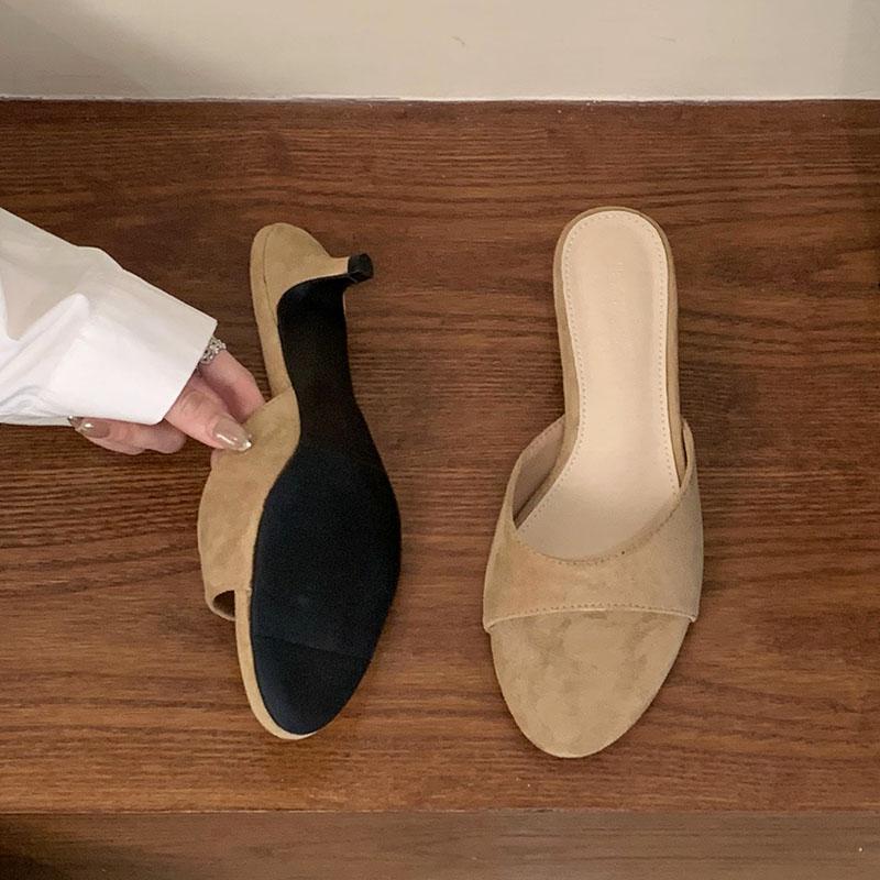 Mode Mode Flock Damen Niedriger Absatz Pantoletten Hausschuhe Schuhe Flaches Schuhwerk Runde Zehenpartie Damen Absatz-Hausschuhe Damen Sandalen Schuhe Pumps