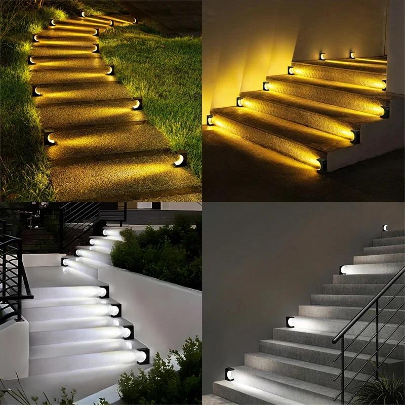 1-4Pcs Solar Stair Lights Bright Step Deck Light Moon Shape Solar Powered Lamp Outdoor Waterproof for Stairway Landscape Decor