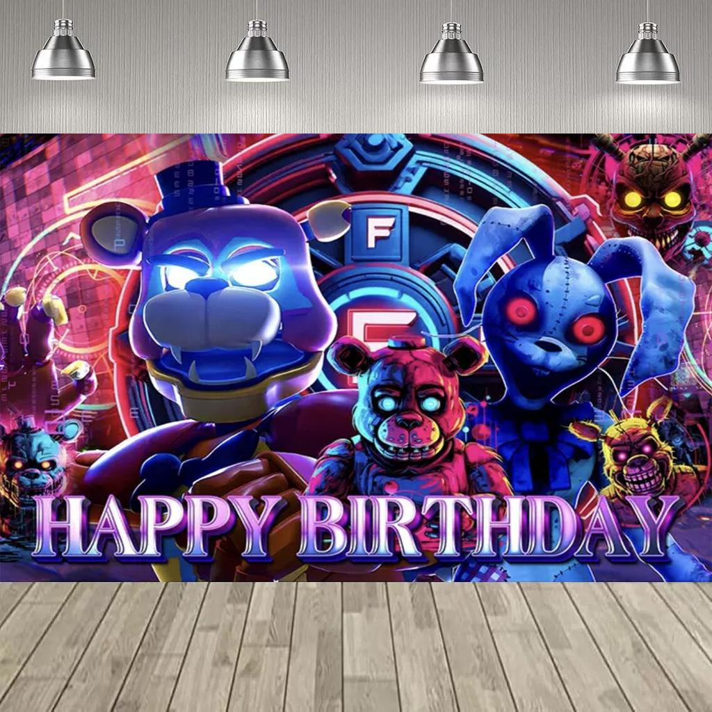 Cartoon Horror Bear Party Decorationd Backdrop FiveNights Theme Birthday Party Supplies Room Decoration Banner Poster Gift137