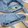 Denim Canvas Tote Bag for Women Casual Korean Style Shoulder Bag with Pockets Durable Hand Washable Daily Commute Accessory
