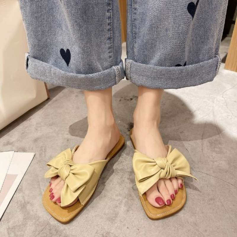 Bow Maternity Slippers Women's Summer Wear Flat Bottom Fashionable Versatile Word Soft Bottom Comfortable Non-slip Cool Slippers