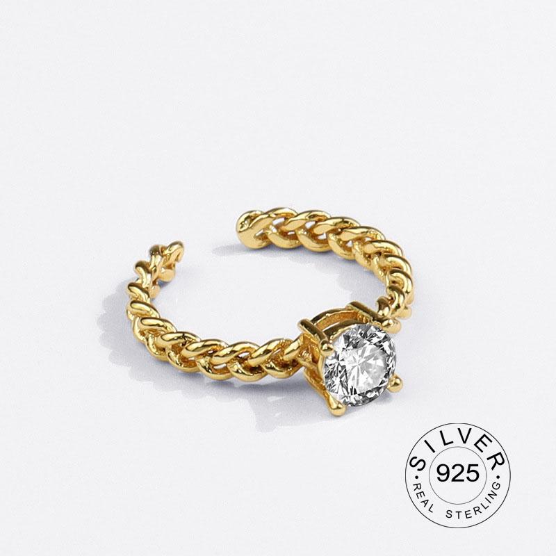 Real 925 Silver Rings For Women Vintage Zircon Open Round Engagement Rings Silver 925 Jewelry Anillos Mujer