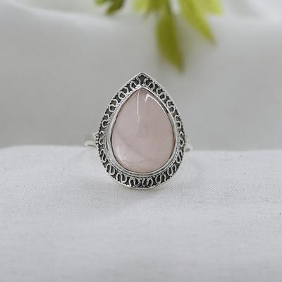 Rosenquarz Silberring, Silberschmuck, 925 Sterlingsilber Handgefertigter Schmuck, Damen Silberring