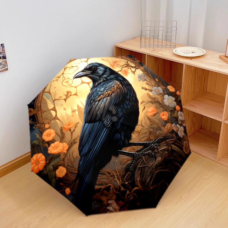 

1 PC Automatic Folding Umbrella - crow Pattern, Portable & Foldable Design with 8 Ribs, Christmas Birthday Gifts