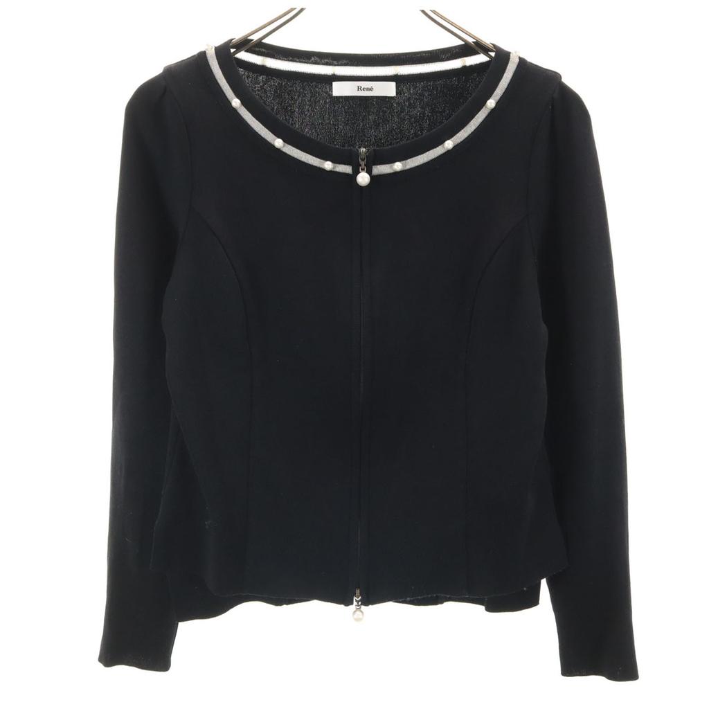 Rene Made In Japan Long Sleeve Zip Up Knit Cardigan 38 Black Women Used