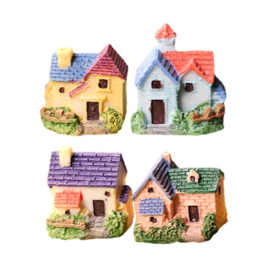 Mini House Micro Landscape Miniature Resin Village House Figurine Tiny Bonsai Terrarium Crafts for Dollhouse Fairy Garden Flowerpots Fish Tank Decor