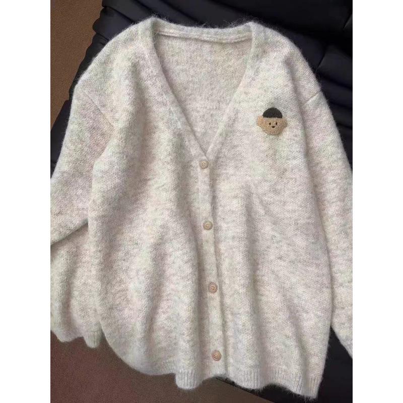Korean Soft Bear V-neck Knit Cardigan Sweater - Women's Autumn/Winter Casual Outerwear