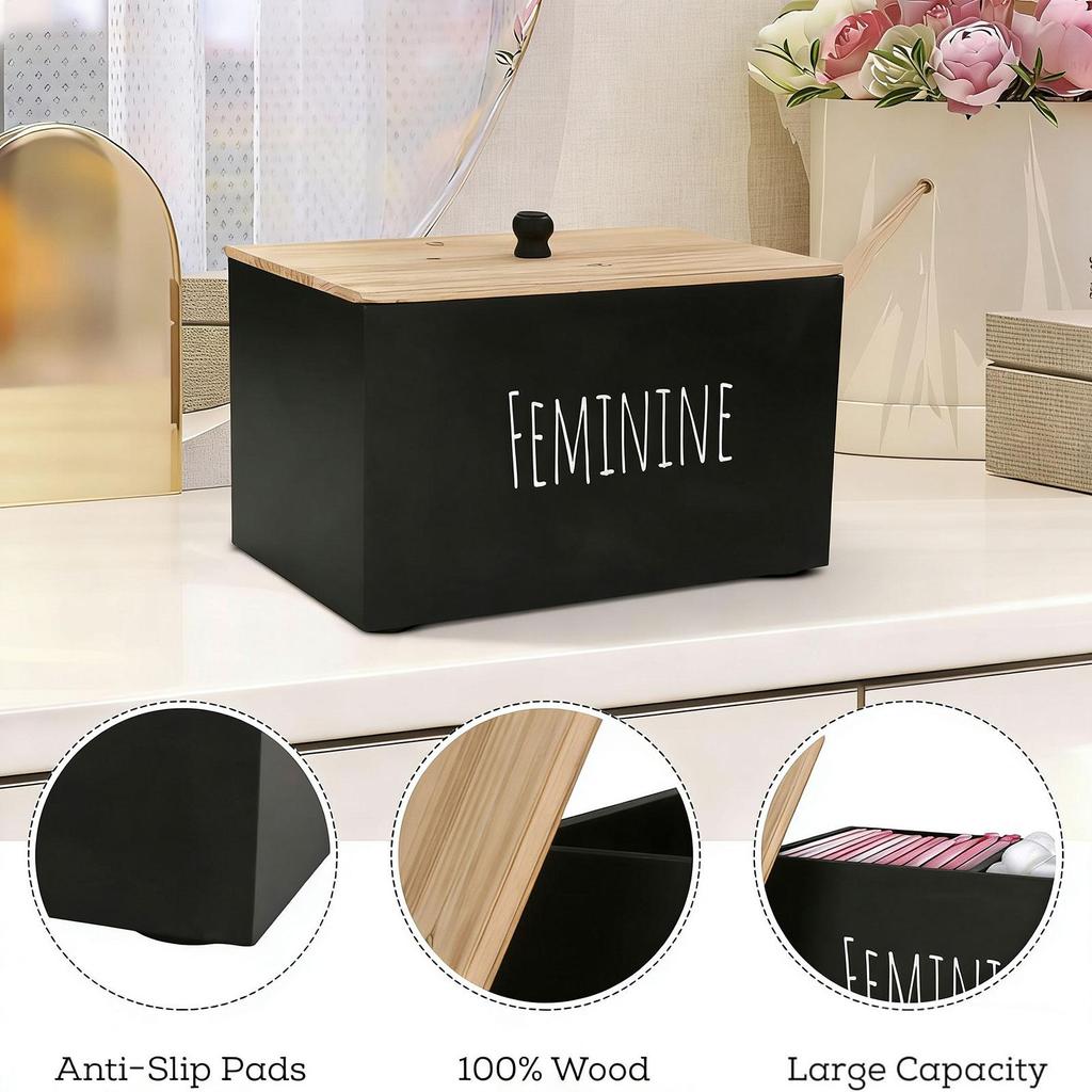 Tampon Holder for Bathroom Wood Toilet Feminine Product Organizer Pads Storage Box Women for Women Girls Teen Washroom Vanity