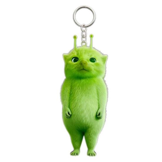 4Pcs Funny Green Cat Keychain Acrylic Key Chain Holder Personalized Keyring Pendant Cute Vivid Expressions Cat Pendant for Keys Bag Backpack Friends