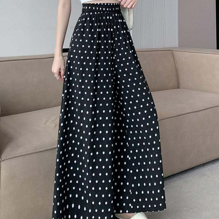 Gepunktete Eis-Seiden-Hosen mit weitem Bein – Sommerlich dünn, locker, formend, A-Linie, Übergröße, Fee-Stil für Damen.