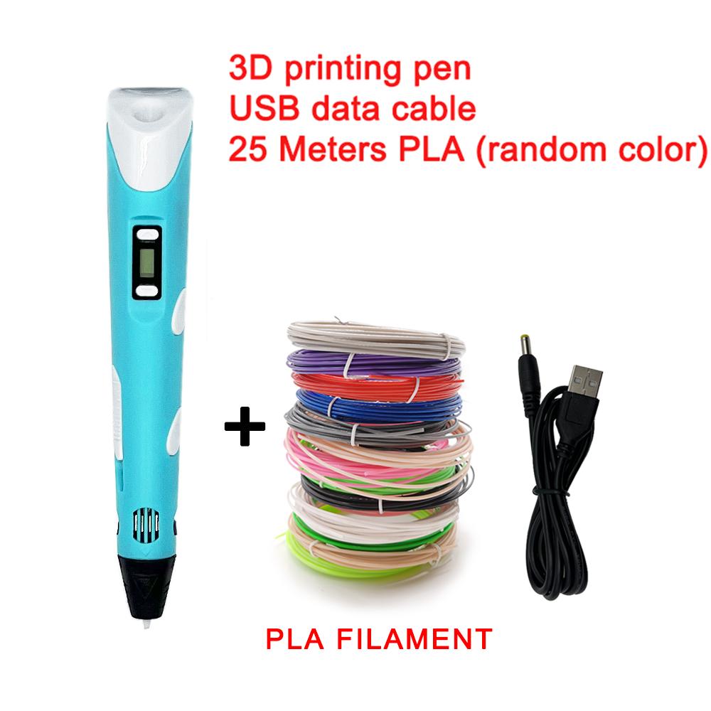 Elektronischer 3D-Druckstift mit LED-Anzeige 25M PLA-Filament Kinder USB-Zeichenwerkzeug Zeichenspielzeug DIY Weihnachtsgeburtstagsgeschenk