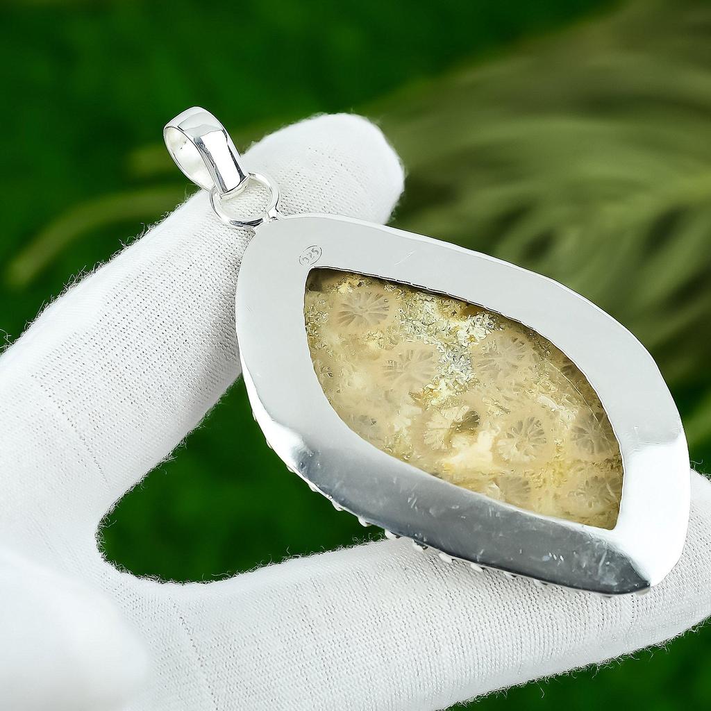 Hochzeitsgeschenk für Sie 925 Sterlingsilber Natürlicher Fossilkoralle Edelstein Anhänger