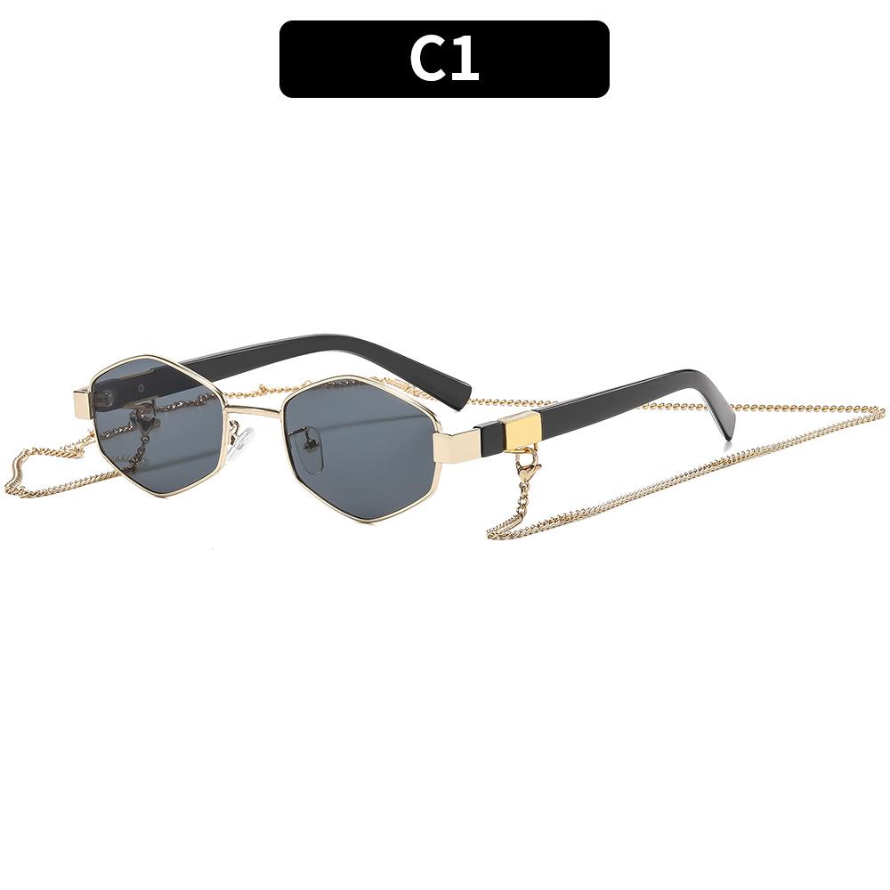 New European And American Fashion Polygonal Small Frame Sunglasses Personalized Trend Outdoor Chain Sunglasses Women