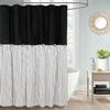 Farmhouse Shower Curtain,Beige and Black Stripe,Button Curtain,Linen and Cotton Woven Fabric,Rustic Charm Country Chic Style